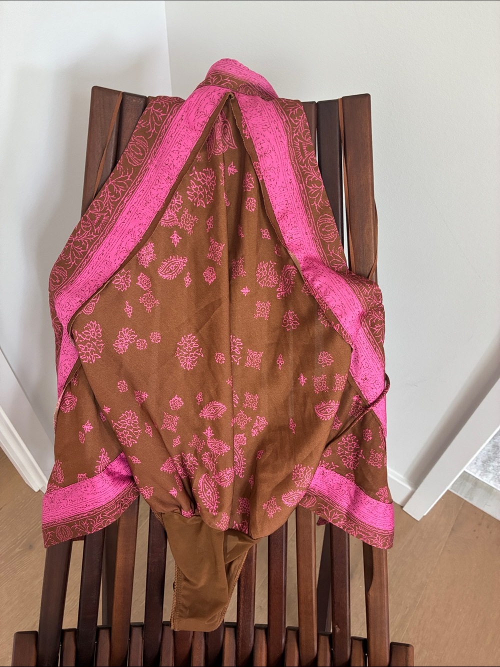 Free People 1 Thing Halter Bodysuit Brown Pink Paisley Boho Open Back S - Picture 5 of 7